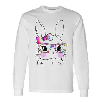 Cute Bunny Rabbit Face Tie Dye Glasses Girl Happy Easter Day Unisex Long Sleeve | Favorety UK