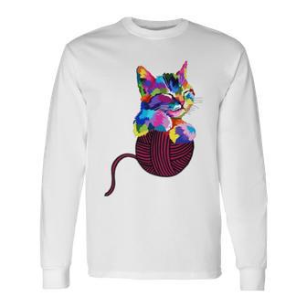 Cute Cat Gift For Kitten Lovers Colorful Art Kitty Adoption Unisex Long Sleeve | Favorety UK