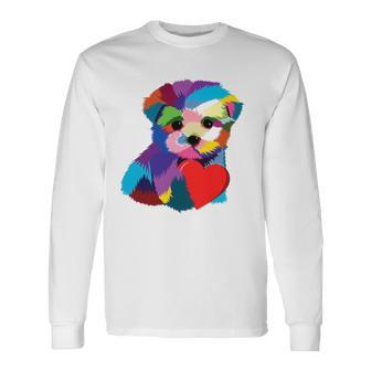 Cute Dog Rescue Teens Rainbow Puppy Heart Long Sleeve T-Shirt | Mazezy