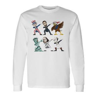 Dabbing Uncle Sam And Friends 4Th Of July Boys Girls Long Sleeve T-Shirt T-Shirt | Mazezy