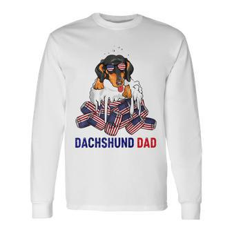 Dachshund Dad Beer Drinking 4Th Of July Us Flag Patriotic Long Sleeve T-Shirt - Seseable