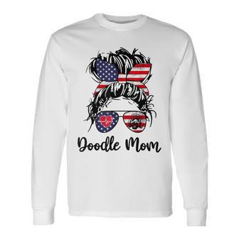 Doodle Mom Happy 4Th Of July American Flag Day Long Sleeve T-Shirt - Seseable