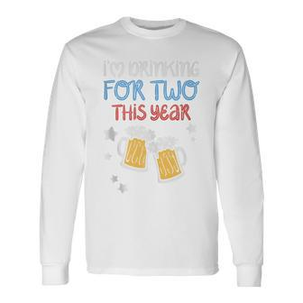 Drinking For Two 4Th Of July Pregnancy Announcement Dad Men Long Sleeve T-Shirt - Seseable
