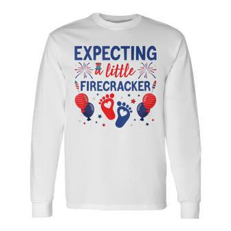 Expecting A Little Firecracker 4Th Of July Pregnancy Reveal Long Sleeve T-Shirt - Seseable