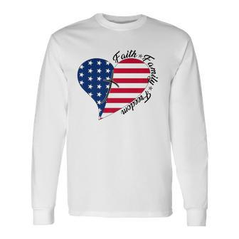 Faith Freedom American Flag Heart 4Th Of July Long Sleeve T-Shirt T-Shirt | Mazezy