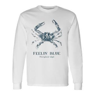 Feelin Blue Maryland Style Retro Crab Long Sleeve T-Shirt T-Shirt | Mazezy