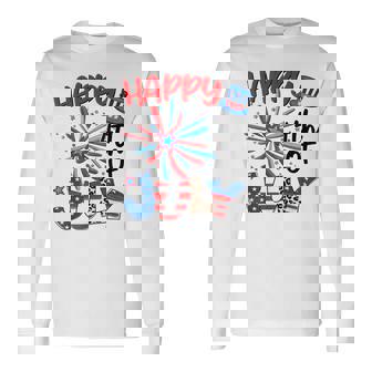 Fireworks Star Leopard Firework American Happy 4Th Of July Long Sleeve T-Shirt - Seseable