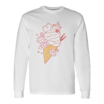 Frog Ice Cream Cone Cute Kawaii Aesthetic Long Sleeve T-Shirt T-Shirt | Mazezy