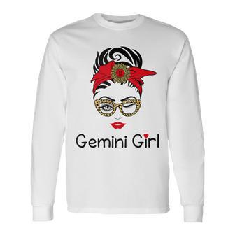 Gemini Girl Leopard Sunflower Zodiac Birthday Girl Long Sleeve T-Shirt - Seseable