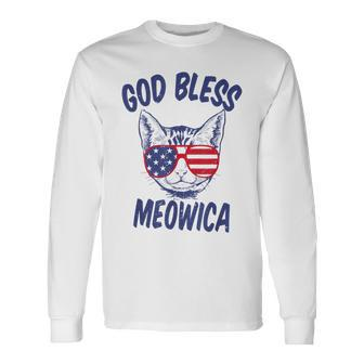 God Bless Meowica Fourth Of July Cat V2 Long Sleeve T-Shirt - Seseable