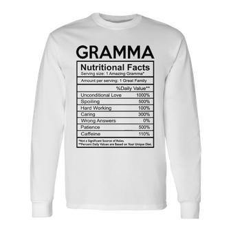 Gramma Grandma Gramma Nutritional Facts Long Sleeve T-Shirt - Seseable