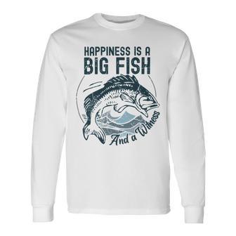 Happiness Is A Big Fish And A Witness Fisherman Dad Blue Unisex Long Sleeve | Favorety UK