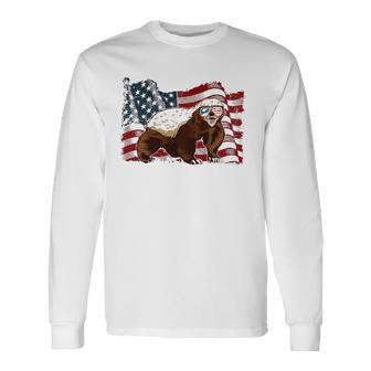 Honey Badger American Flag 4Th July Animals Long Sleeve T-Shirt T-Shirt | Mazezy