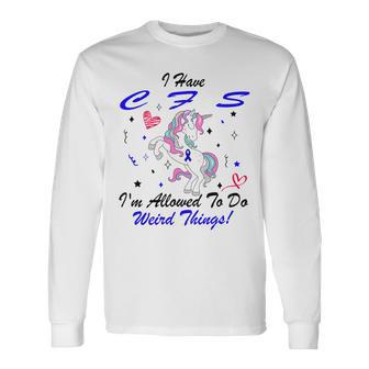 I Have Chronic Fatigue Syndrome Cfs Im Allowed To Do Weird Things Unicorn Blue Ribbon Chronic Fatigue Syndrome Support Cfs Awareness Unisex Long Sleeve | Favorety CA