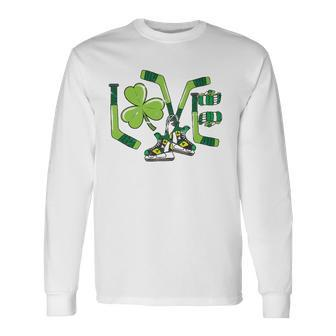 Ice Hockey St Patricks Day Love Clover Boys Girls Goalie Long Sleeve T-Shirt T-Shirt | Mazezy