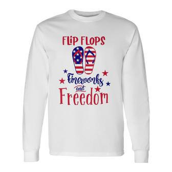 July 4Th Flip Flops Fireworks & Freedom 4Th Of July Party V-Neck Long Sleeve T-Shirt T-Shirt | Mazezy