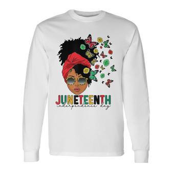 Junenth Is My Independence Day Black Queen And Butterfly Long Sleeve T-Shirt T-Shirt | Mazezy