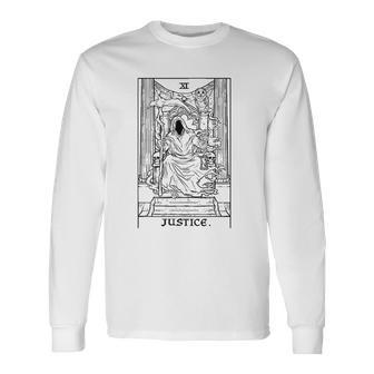 Justice Tarot Card Grim Reaper Halloween Horror Occult Goth Long Sleeve T-Shirt - Thegiftio UK