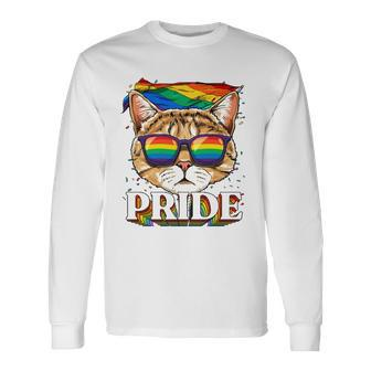 Lgbt Cat Gay Pride Lgbtq Rainbow Flag Sunglasses Long Sleeve T-Shirt T-Shirt | Mazezy