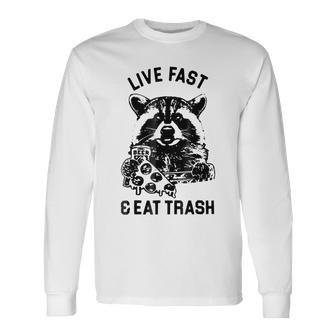 Live Fast Eat Trash Raccoon Hiking Long Sleeve T-Shirt - Monsterry