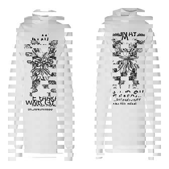 In May We Wear Gray Brain Cancer Awareness Butterfly Long Sleeve T-Shirt - Thegiftio