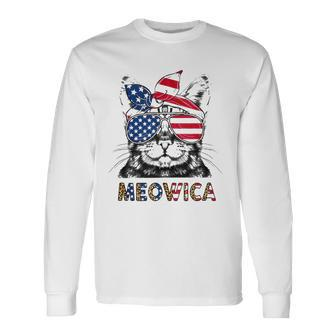 Meowica 4Th Of July Cat American Flag Patriotic Cat Lovers Long Sleeve T-Shirt T-Shirt | Mazezy