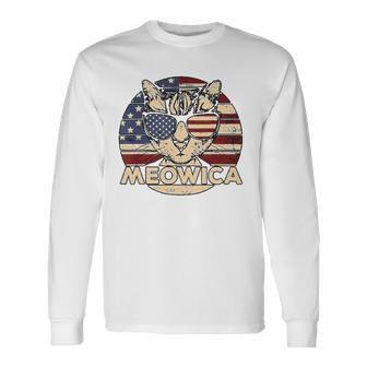 Meowica American Cat 4Th Of July Flag Sunglasses Plus Size Long Sleeve T-Shirt T-Shirt | Mazezy