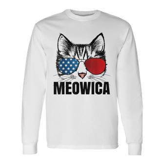 Meowica Americat 4Th Of July Usa Flag Sunglass Cat Long Sleeve T-Shirt - Seseable