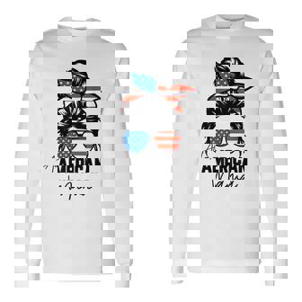 Messy Bun Patriotic All American Mama 4Th Of July Long Sleeve T-Shirt - Seseable