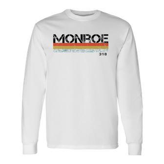 Monroe Louisiana Area Code 318 Vintage Stripes Long Sleeve T-Shirt - Thegiftio UK