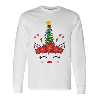 New Christmas Unicorn Face Santicorn Poinsettia Crown Cute V2 Unisex Long Sleeve | Favorety DE