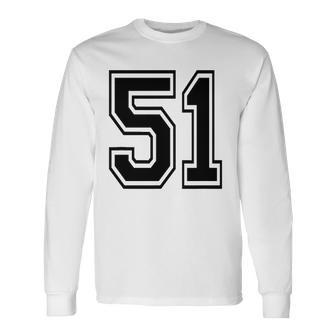 Number 51 College Sports Team Style In Black 2 Sided Long Sleeve T-Shirt - Thegiftio UK