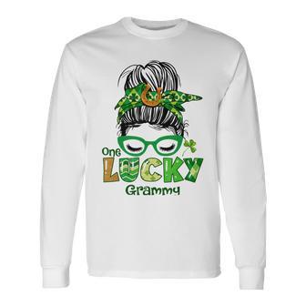 One Lucky Grammy Messy Bun Leopard St Patricks Day Unisex Long Sleeve | Favorety AU