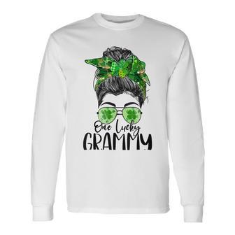 One Lucky Grammy Messy Bun Lucky Shamrock St Patricks Day Unisex Long Sleeve | Favorety UK