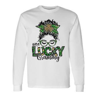 One Lucky Grammy St Patricks Day Messy Bun Leopard Unisex Long Sleeve | Favorety DE