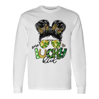 One Lucky Kid Messy Bun Shamrock St Patricks Day Unisex Long Sleeve | Favorety DE