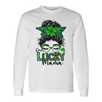 One Lucky Mama Messy Bun Shamrock St Patricks Day Unisex Long Sleeve | Favorety DE