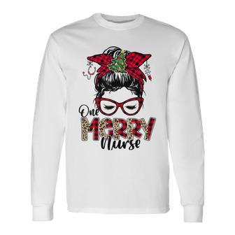 One Merry Nurse Messy Bun Tee Christmas Scrubs For Nurses Unisex Long Sleeve | Favorety AU