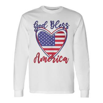 Patriotic 4Th Of July Heart For Women Cute God Bless America Long Sleeve T-Shirt - Seseable