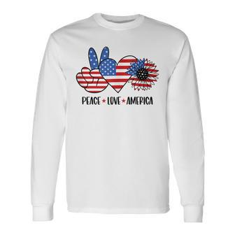 Patriotic 4Th Of July Peace Love America Long Sleeve T-Shirt - Seseable