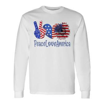 Peace Love America 4Th July Patriotic Sunflower Heart Sign V3 Long Sleeve T-Shirt - Seseable