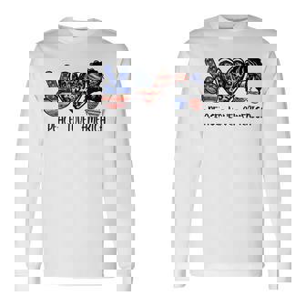 Peace Love America Messy Bun American Flag 4Th Of July Long Sleeve T-Shirt - Seseable