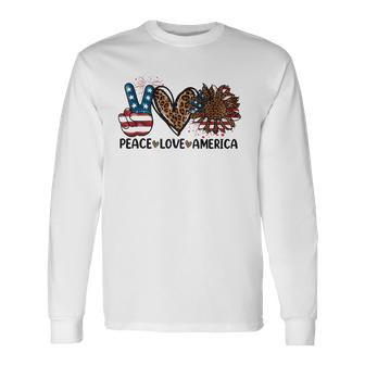 Peace Love America Sunflower Leopard Usa Flag 4Th Of July Long Sleeve T-Shirt T-Shirt | Mazezy