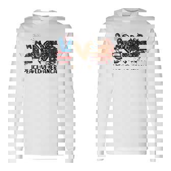 Peace Love America Sunflower Leopard Usa Flag 4Th Of July Long Sleeve T-Shirt - Seseable