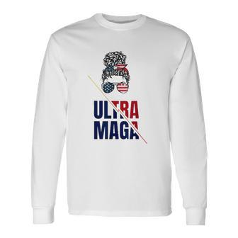 Pro Trump Ultra Mega Messy Bun Usa Flag Anti Joe Biden Long Sleeve T-Shirt T-Shirt | Mazezy