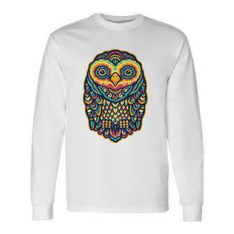 Psychedelic Owl Art Trippy Colors Colorful Rave Party Bird Long Sleeve T-Shirt T-Shirt | Mazezy