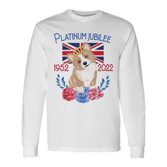 Queens Platinum Jubilee 2022 British Monarch Queen Corgi Long Sleeve T-Shirt T-Shirt | Mazezy
