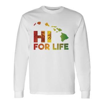 Rasta Colored Hi For Life Hawaii Palm Tree Tee Long Sleeve T-Shirt T-Shirt | Mazezy