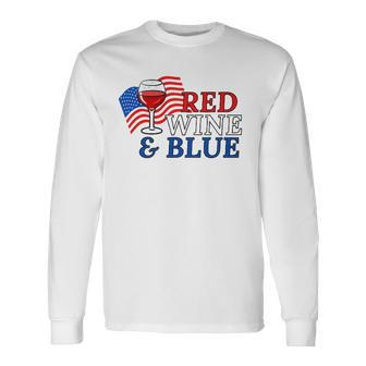 Red Wine & Blue Us Flag 4Th Of July Long Sleeve T-Shirt T-Shirt | Mazezy
