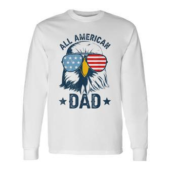 Retro All American Dad 4Th Of July Daddy Eagle Usa Long Sleeve T-Shirt - Seseable